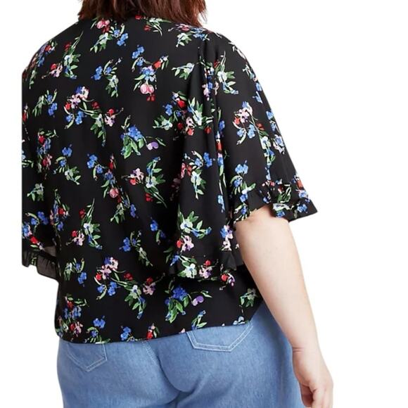 Maeve Anthropologie Aveiro Flutter Sleeve Floral Black Women's Top Blouse Large - Picture 3 of 10